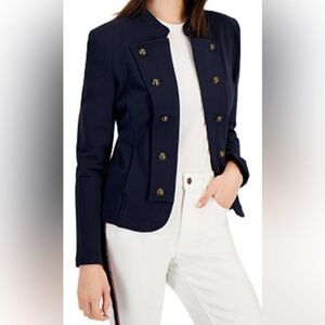 Tommy Hilfiger Double-Breasted Navy Military-Style Blazer Jacket